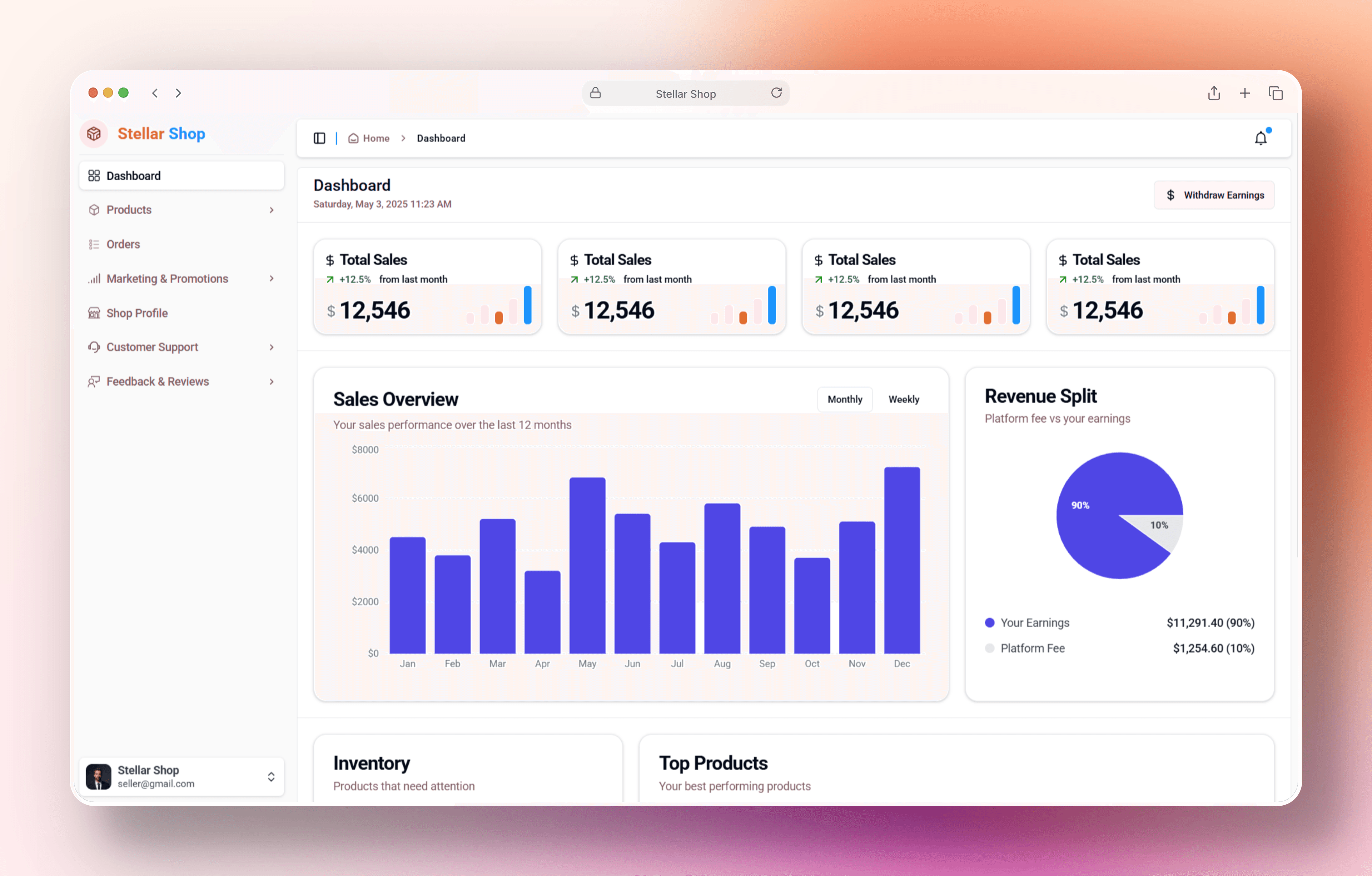 Stellar Shop Seller Dashboard